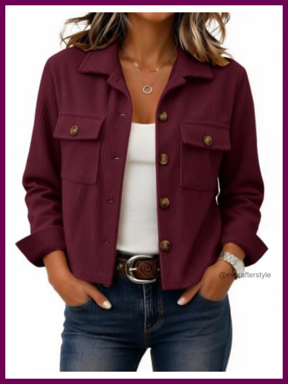 Zeagoo Corduroy Button Down Shacket Cropped Casual Jacket
